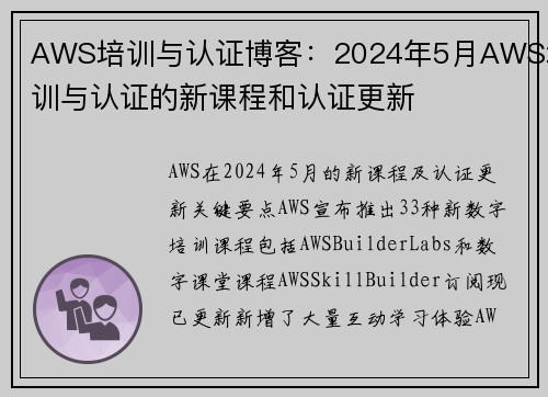 AWS培训与认证博客：2024年5月AWS培训与认证的新课程和认证更新