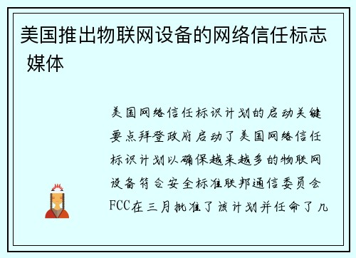 美国推出物联网设备的网络信任标志 媒体